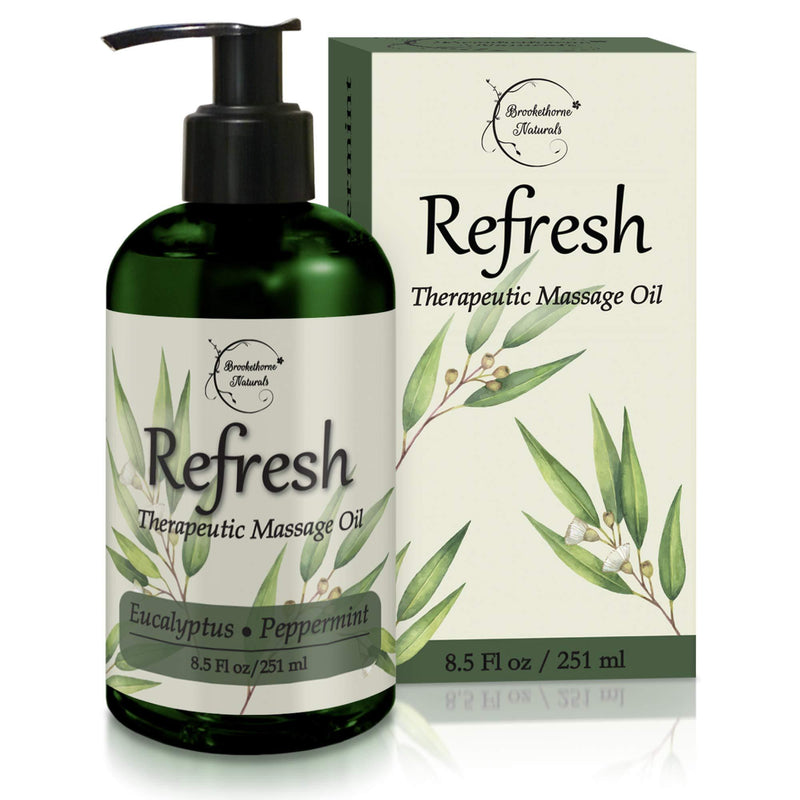 Refresh Massage Oil with Eucalyptus & Peppermint Essential Oils - Great for Massage Therapy. Stress Relief & All Natural Muscle Relaxer. Ideal for Full Body Massage – Nut Free Formula 8oz 8.5 Fl Oz (Pack of 1) - BeesActive Australia