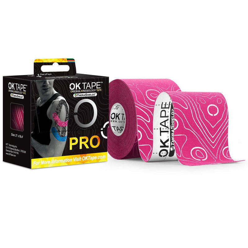 OK TAPE PRO Kinesiology Tape, 2inch x Long Roll 16ft Free Cut Tape, Elastic Athletic Tape Therapeutic Latex Free, Pink+White - BeesActive Australia