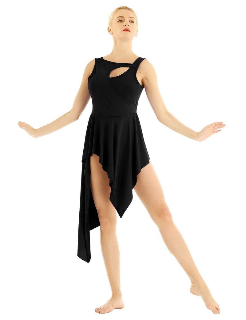 [AUSTRALIA] - FEESHOW Women Sleeveless High-Low Irregular Gymnastics Ballet Leotard Lyrical Dance Dress Black Small 