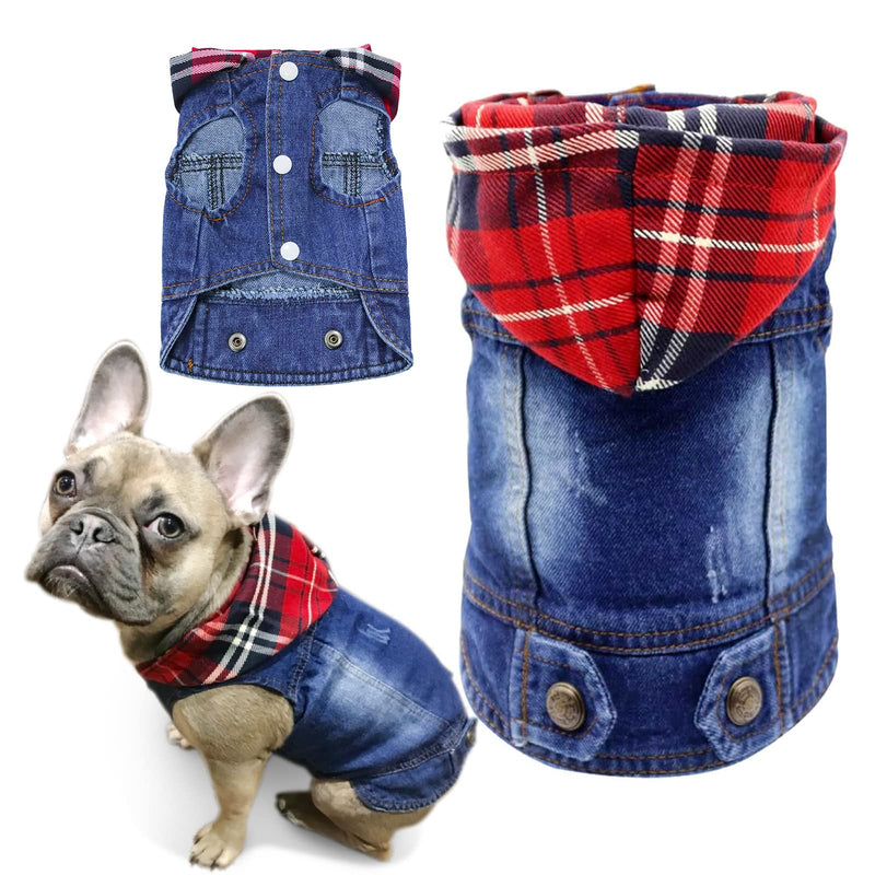 SILD Pet Clothes Dog Jeans Jacket Cool Blue Denim Coat Small Medium Dogs Lapel Vests Classic Hoodies Puppy Blue Vintage Washed Clothes XS Plaid Hat - BeesActive Australia