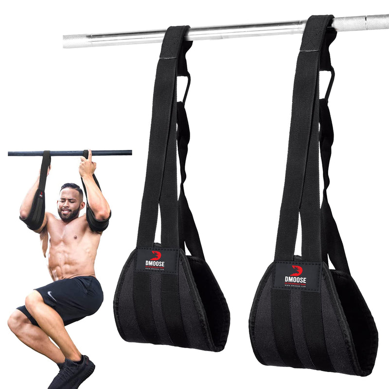 DMoose Hanging Ab Straps, for Abdominal Muscle Building, Rip Resistant and Padded Arm Support for Ab Workout, Ab Sling Straps for Knee and Leg Raises, Pull Up Straps for Men and Women Black - BeesActive Australia