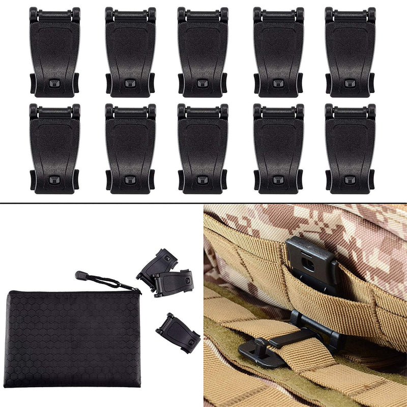 [AUSTRALIA] - BOOSTEADY Multipurpose MOLLE Clip Tactical Strap Management Tool Web Dominator Buckle for Tactical Bag, Backpack 10 Pcs Plastic MOLLE Clips (Black) 