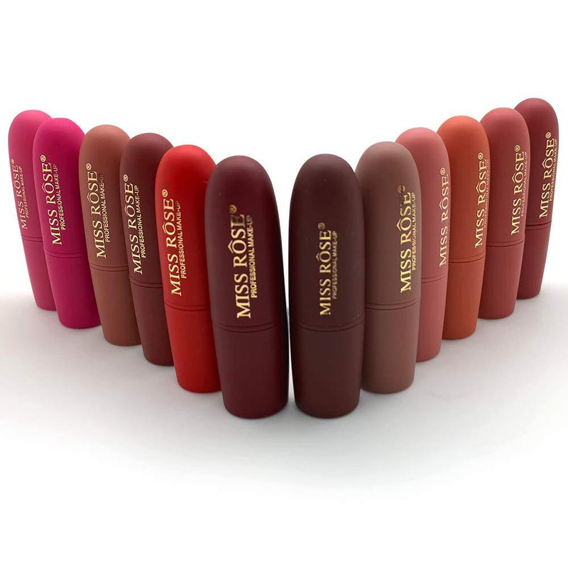Miss Rose Long-lasting Matte Lipstick Set, 12 PCS Multi Colored featuring full-pigment lip color with a smooth, ultra-matte finish in 12 shades 12PCS - BeesActive Australia