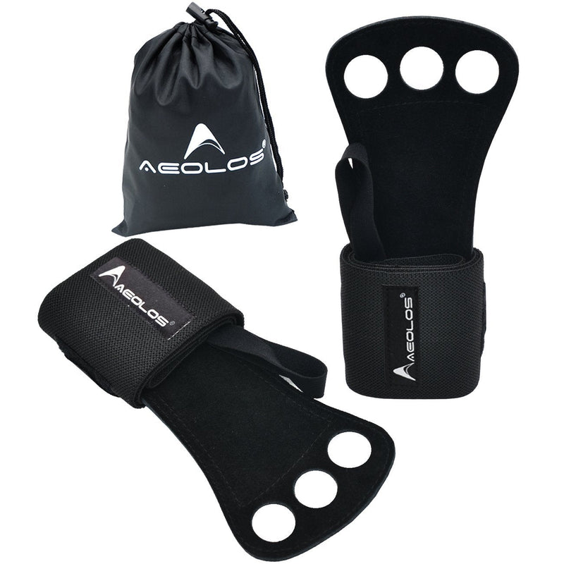 [AUSTRALIA] - AEOLOS Gymnastics Hand Grips/Crossfit Gloves with Wrist Wrap Support -Perfect for WODs,Pull up,Power Weight Lifting,Kettlebells and Gym Workout Black 