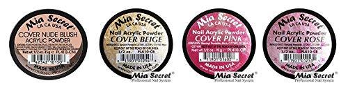 Mia Secret Professional Nail System Cover Acrylic Powder .5 oz (Pack of 4) -Beige, Nude, Pink & Rose - BeesActive Australia