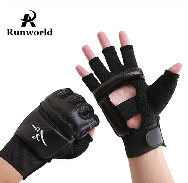 [AUSTRALIA] - Runworld Men Kids Taekwondo Gloves Punch Bag Boxing Martial Arts MMA Sparring Grappling Muay Thai Training Gear PU Leather Wrist Wraps Gloves, Black X-Small 