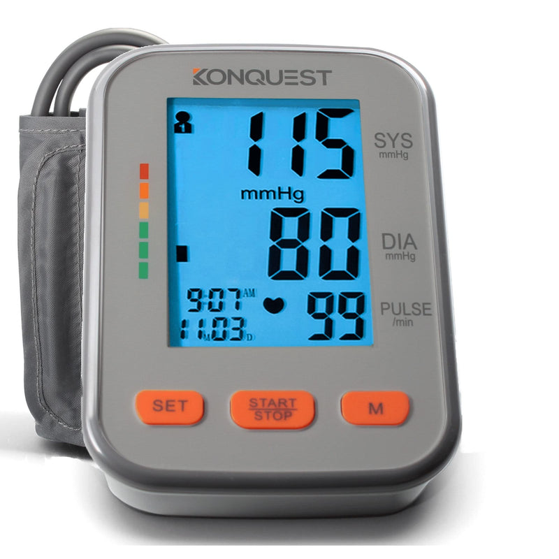 Konquest KBP-2704A Automatic Upper Arm Blood Pressure Monitor - Adjustable Cuff - Large Backlit Display - Irregular Heartbeat Detector - Tensiometro Digital… Gray - BeesActive Australia