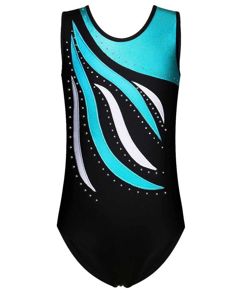 [AUSTRALIA] - Leotards Girls Gymnastics Embroidery Shiny Aqua Rose Diamond Dance Clothes 9-10 Years Black Blue 