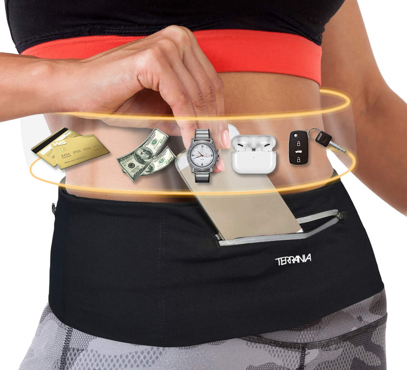 [AUSTRALIA] - Tirrinia Unisex Running Belt Fanny Pack for iPhone X 6 7 8 Plus 11 Pro X XR XS, Runner Workout Belt Waist Pack for Women and Men Walking Fitness Jogging Travel Non-Bounce 5'' Width Black Medium/29"-31" 