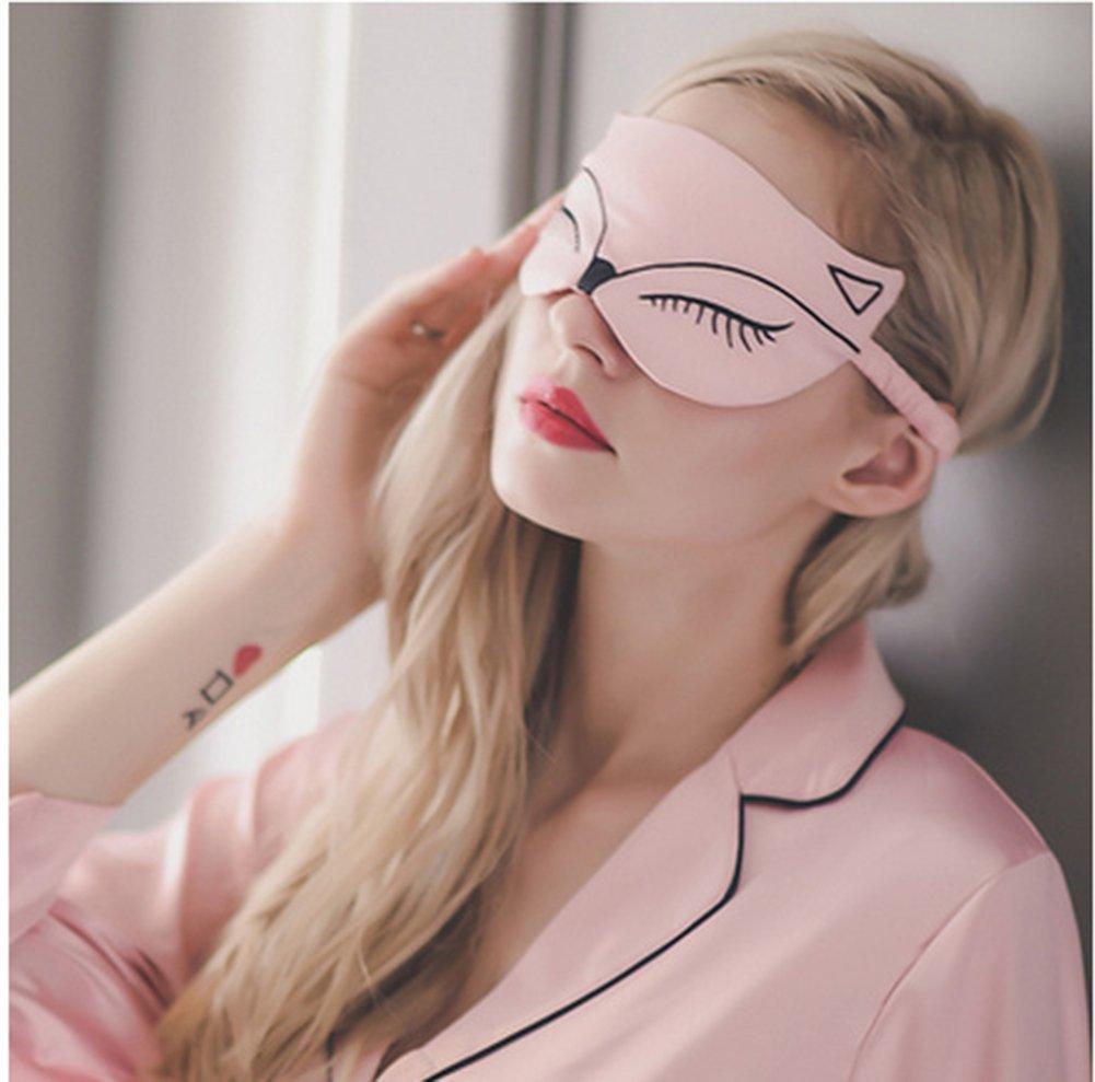 PHEZEN Natural Silk Sleep Mask & Blindfold, Cute Animal Sleep Eye Mask, Sexy Fox Cat Super-Smooth Eye Mask Eye Shade with Adjustable Strap for Bedtime, Napping, Travel, (Pink) - BeesActive Australia