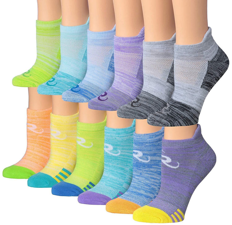 [AUSTRALIA] - Ronnox Women's 12-Pairs Low Cut Running & Athletic Performance Tab Socks Shoe Size: 8-10 (S/M) Space Dye 