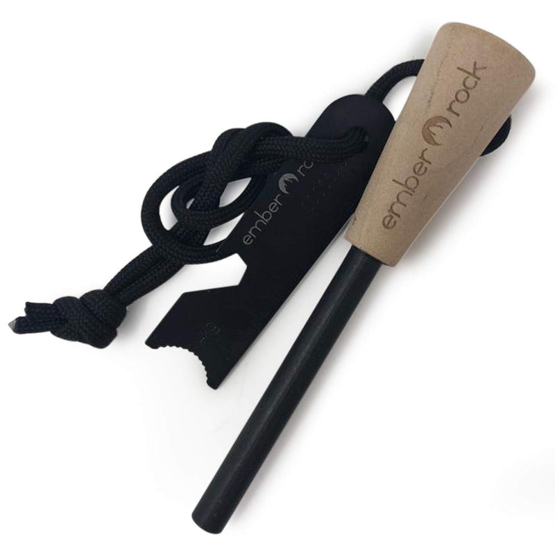 Ember Rock Fire Starter Fire Steel - Survival Magnesium Ferro Rod - Flint Striker Multi Tool & Wooden Handle for Superior Grip - Bushcraft Camping Survival Kit - BeesActive Australia