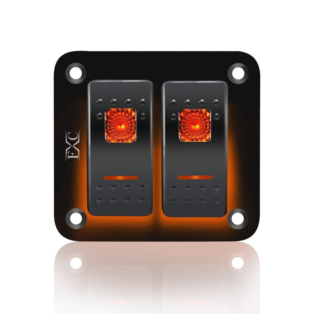 [AUSTRALIA] - FXC Rocker Switch Aluminum Panel 2 Gang Toggle Switches Dash 5 Pin ON/Off 2 LED Backlit for Boat Car Marine 