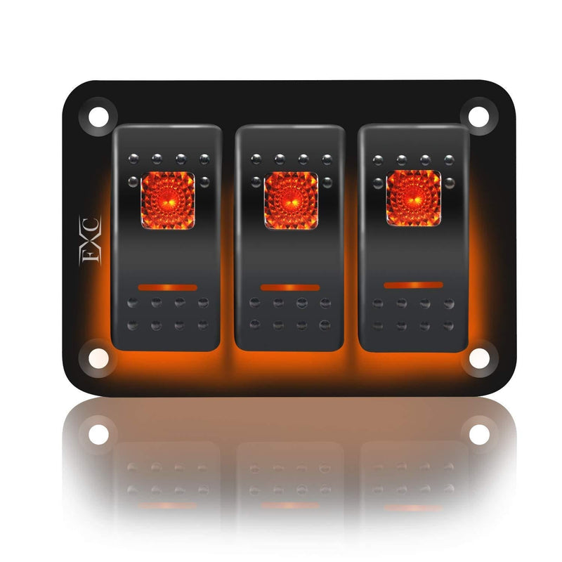 [AUSTRALIA] - FXC Rocker Switch Aluminum Panel 3 Gang Toggle Switches Dash 5 Pin ON/Off 2 LED Backlit for Boat Car Marine 