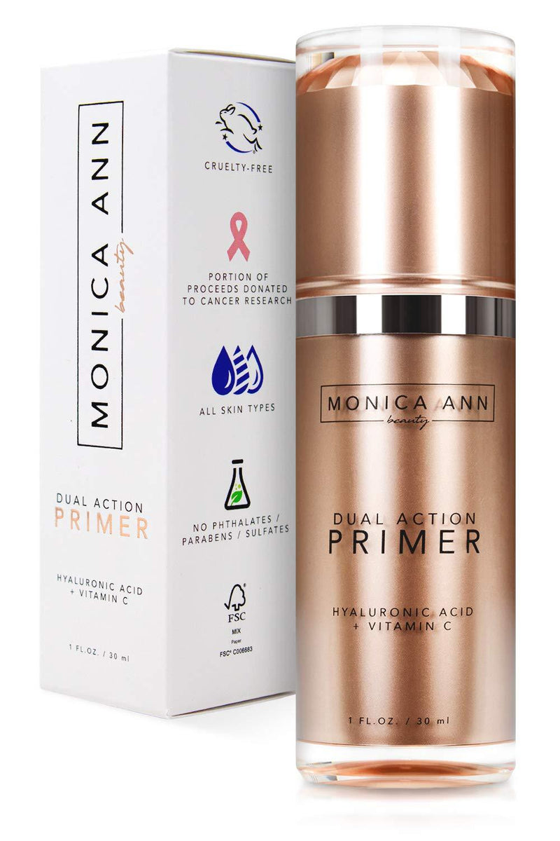 Monica Ann Beauty Dual-Action Face Primer - 30 mL | Hydrating Makeup Primer With Vitamin C & Hyaluronic Acid | Smoothing Translucent Matte Pore Minimizer | Foundation Primer For Any Skin Tone - BeesActive Australia
