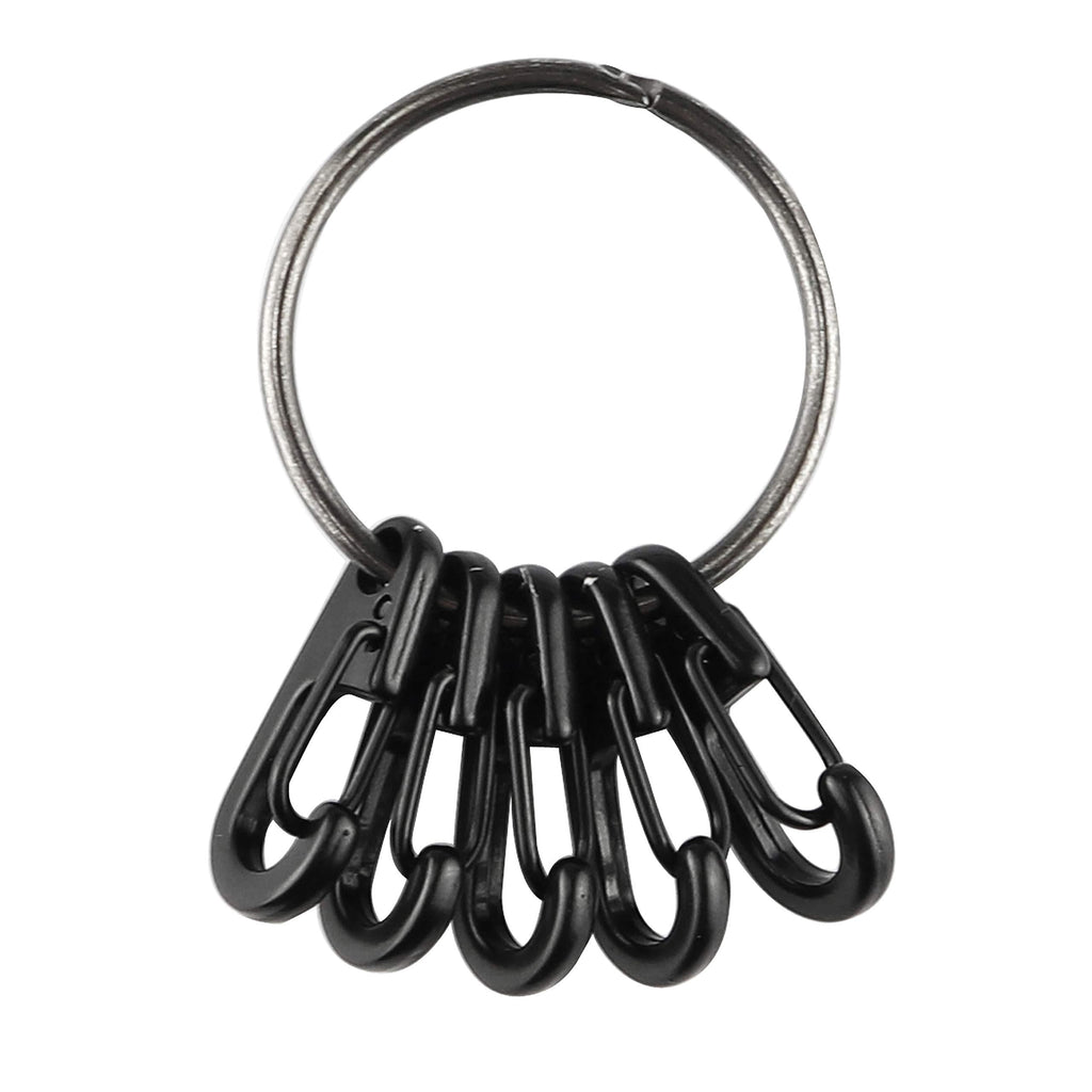 SWATOM Mini SF Alloy Carabiner Clip Tiny Spring Snap Hook Carabiners for Backpack Camping Bottle Using Keychains Accessories 5p Black+keyring - BeesActive Australia