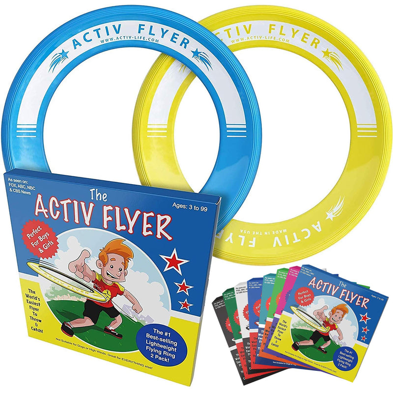 Activ Life Kid's Flying Rings [2 Pack] Fly Straight & Don’t Hurt - 80% Lighter Than Standard Flying Discs - Replace Screen Time with Healthy Family Fun - Get Outside & Play! Made in USA Cyan/Yellow - BeesActive Australia