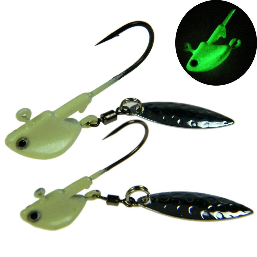 [AUSTRALIA] - QualyQualy Jig Heads Underspin Jig Heads Glow Luminous Fishing Jigs with Spoons Spinner Willow Blade 1/8oz 1/4oz 3/8oz 1/2oz 10pcs 3/8oz - 10Pcs 