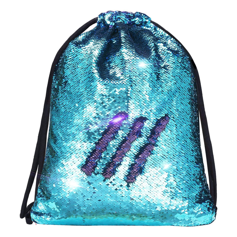 Alritz Mermaid Sequin Drawstring Bags Reversible Sequin Dance Bags Gym Backpacks for Girls Kids Blue/Purple - BeesActive Australia