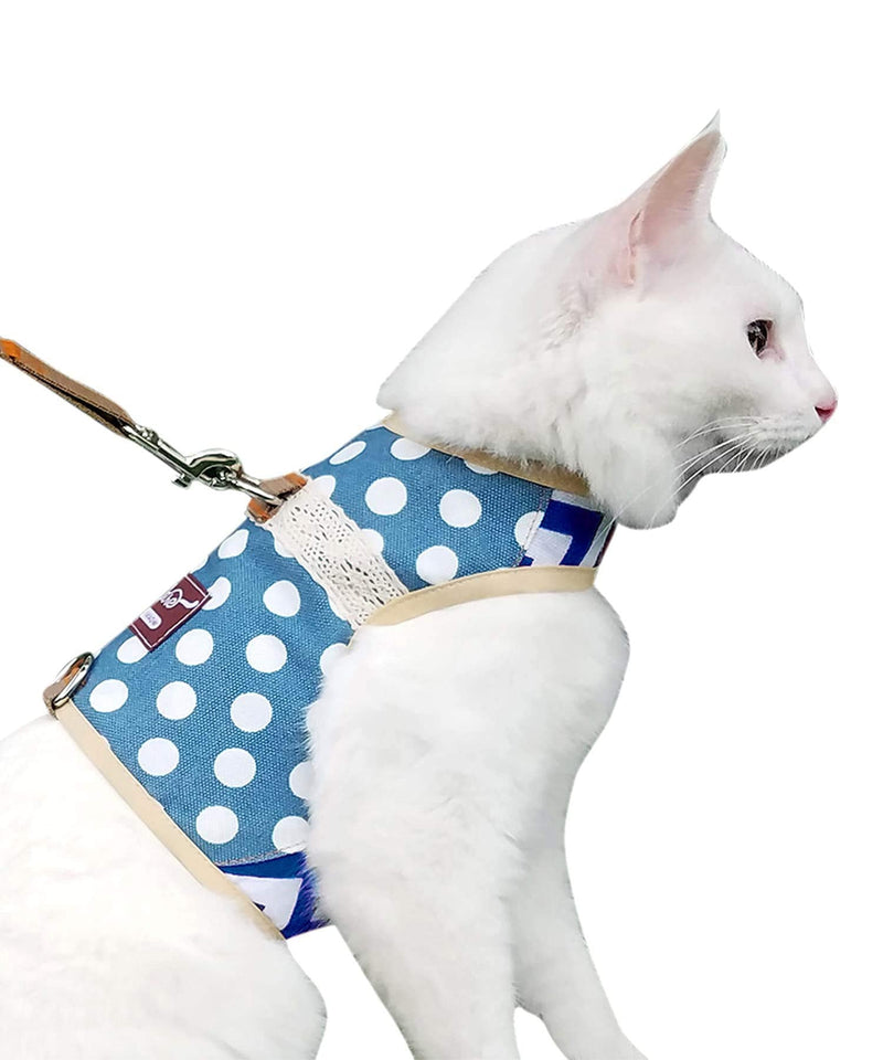 Yizhi Miaow Cat Harness and Leash for Walking Escape Proof, Adjustable Cat Vest Harness, Padded Stylish Cat Walking Jackets L 8-12LBS Polka dot blue - BeesActive Australia