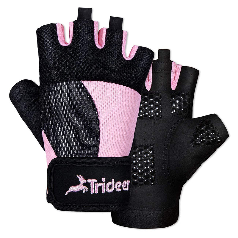 Trideer Workout Gloves for Women, Lightweight & Breathable Fingerless Weight Lifting Gloves Female, Padded Gym Gloves with Wrist Wrap, Exercise Accessories for Weight Training Pink Small (6.3-7.1 in) - BeesActive Australia