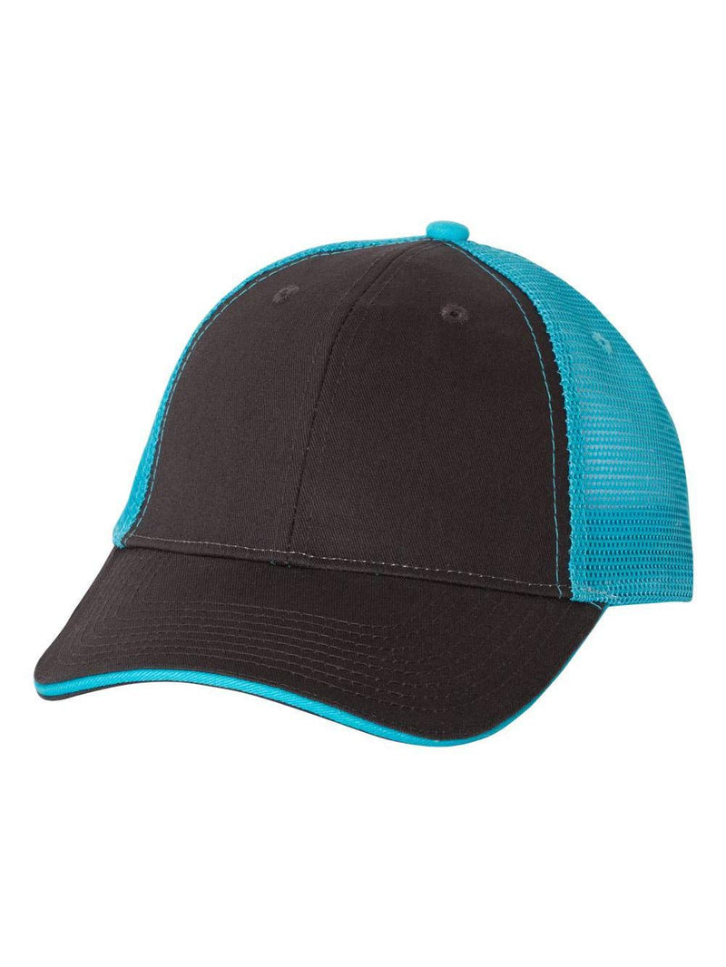 Valucap Sandwich Trucker Cap One Size Charcoal/ Neon Blue - BeesActive Australia
