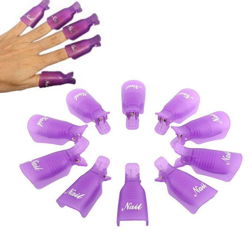 Rolabling Soak off Nail Clips Acrylic Nail Art Soak off Cap Clip Wrap 10 Pcs Reusable Plastic UV Gel Polish Remover Wrap Cleaner Clip Cap Tools (Purple) Purple - BeesActive Australia