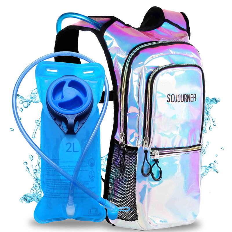 Sojourner Hydration Pack, Hydration Backpack - Water Backpack with 2l Hydration Bladder, Festival Essential - Rave Hydration Pack Hydropack Hydro for Hiking, Running, Biking, Festival Gear Holographic - Blue - BeesActive Australia