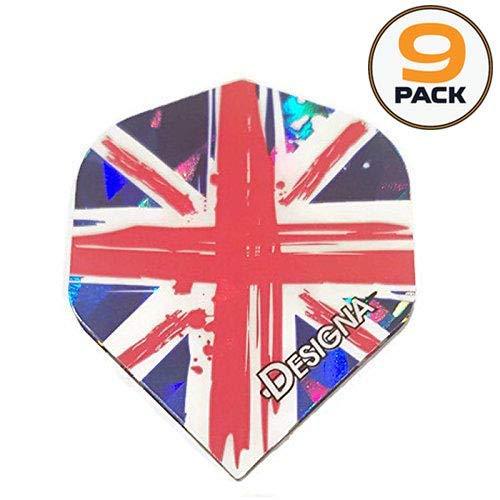 [AUSTRALIA] - Designa 9 Pack Holographic British United Kingdom England 75 Micron Strong Standard Dart Flights 