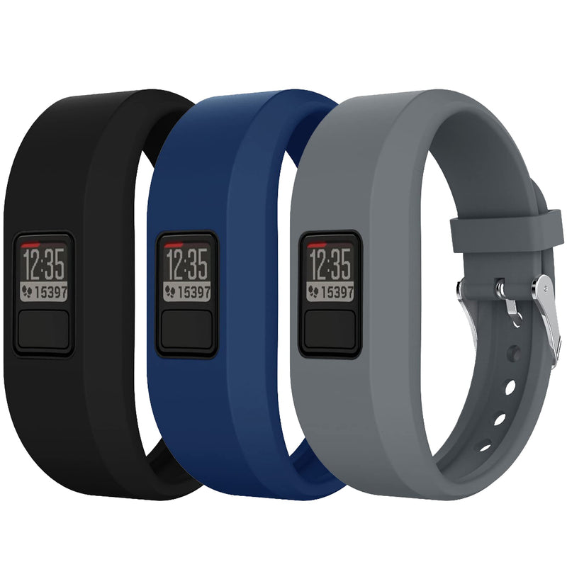 QGHXO Band for Garmin Vivofit 3, Soft Silicone Replacement Band Strap for Garmin Vivofit 3 / Vivofit JR/Vivofit JR 2 Activity Tracker, Fit 6.0"-9.0" (152mm-230mm) Wrist Black&Navy&Grey - BeesActive Australia
