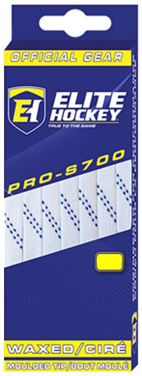 [AUSTRALIA] - Elite Hockey PRO-S700 Waxed Molded Tip Hockey Skate Laces White with Navy 120 Inches (One Pair) 