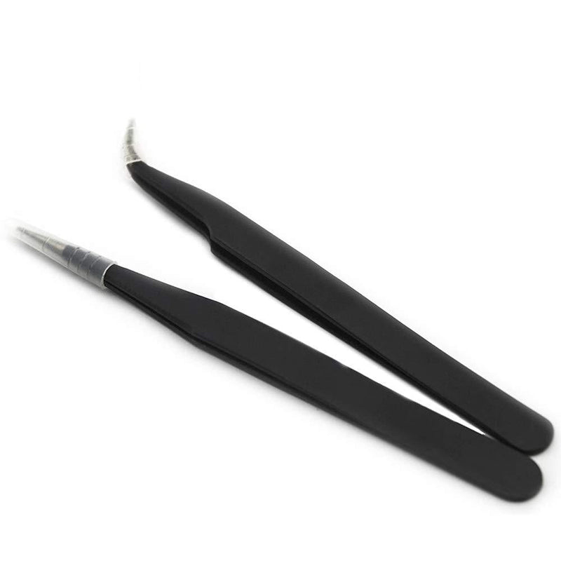 Rolabling 2pcs Elbow & Straight Black Nail Tweezers Rhinestone Picker Manicure Nail Art Tool (Set-1) Set-1 - BeesActive Australia