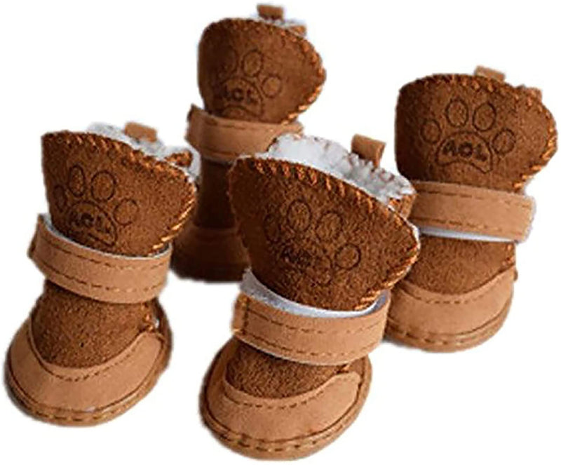 GabeFish Puppy Cute Cozy Warm Anti Slip Winter Boots for Small Medium Dogs Pets Cats Thicken Fleece Snow Shoes Label: 5 (Weight: 12lb) Brown - BeesActive Australia