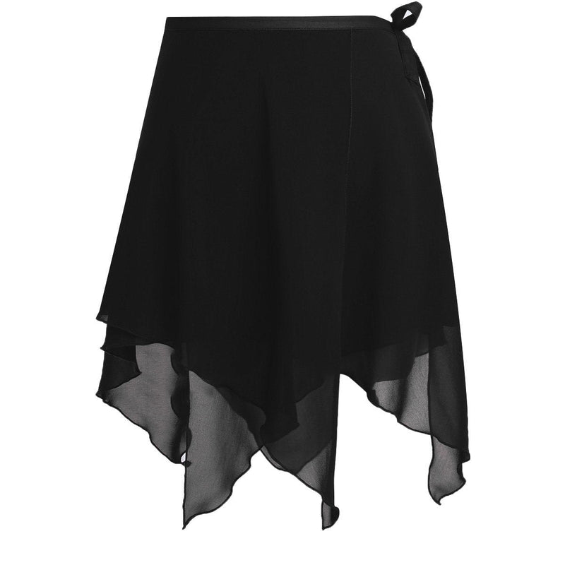 [AUSTRALIA] - FEESHOW Women Asymmetric Chiffon Ballet Wrap Skirt Dance Skate Wrap Over Scarf with Waist Tie Black One Size 