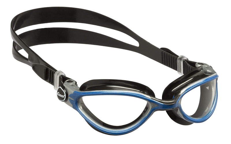 [AUSTRALIA] - Cressi Thunder Professional Adult Swim Goggles with Wide View Ergonomic Anti-Scratch Lens | Made in Italy by Cressi Black/Blue/Silver 