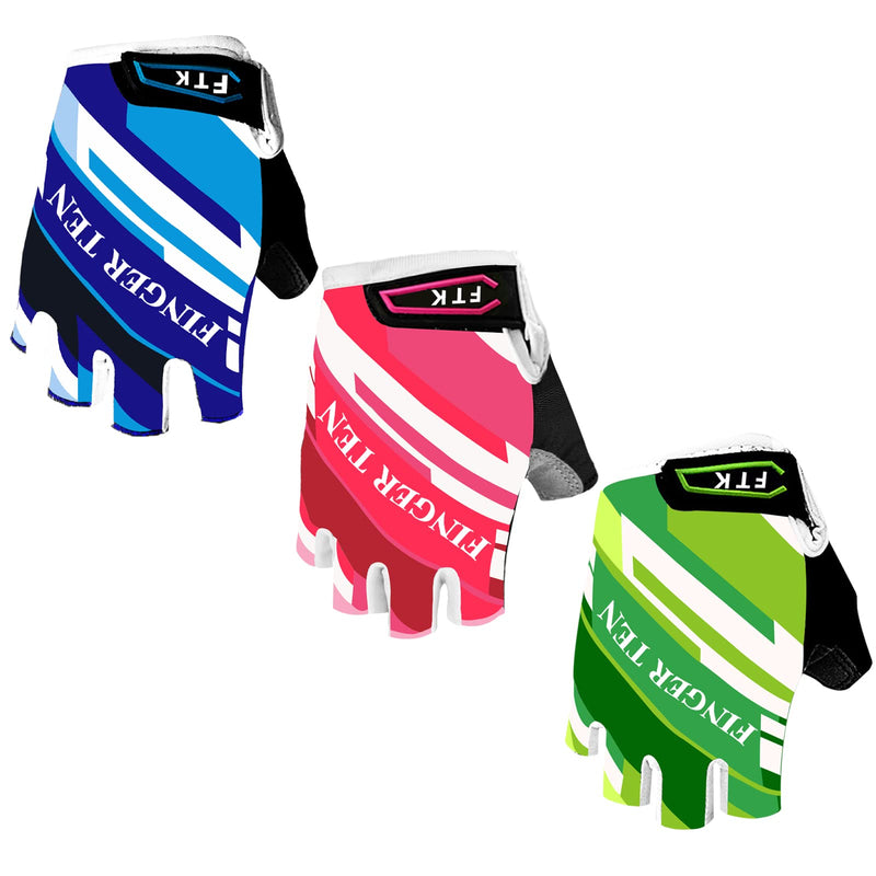 Kids Junior Cycling Gloves Outdoor Sport Road Mountain Bike, Fit Boy Girl Youth Age 2-10, Gel Padding Bicycle Half Finger Pair Blue X-Large - BeesActive Australia