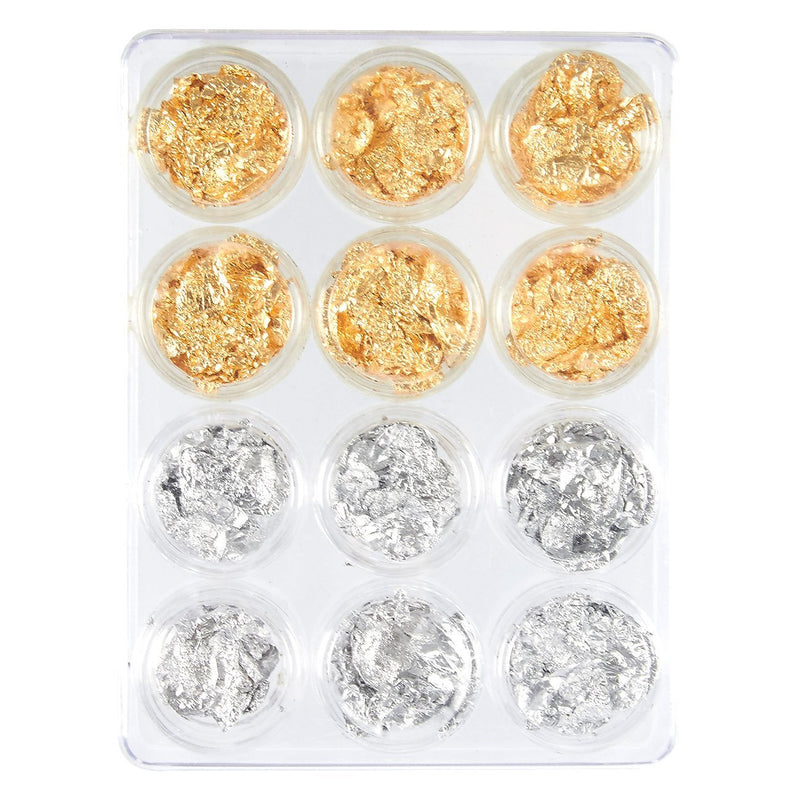 Foil Nail Art Set, 12 Pack Nail Accessories for Foil Transfer, Nail Paillette for Decoration, Flake and Mirror Effect | Gold and Silver - BeesActive Australia