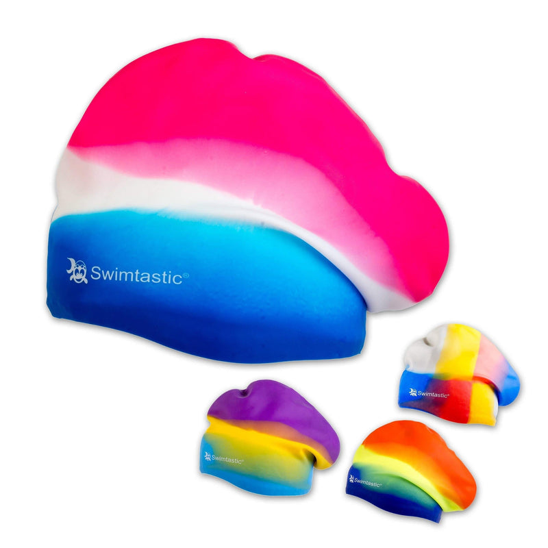 [AUSTRALIA] - Swimtastic® Long Hair Tie Dye Swim Cap - Specially Designed for Swimmers with Long, Thick, or Curly Hair Red White Blue 