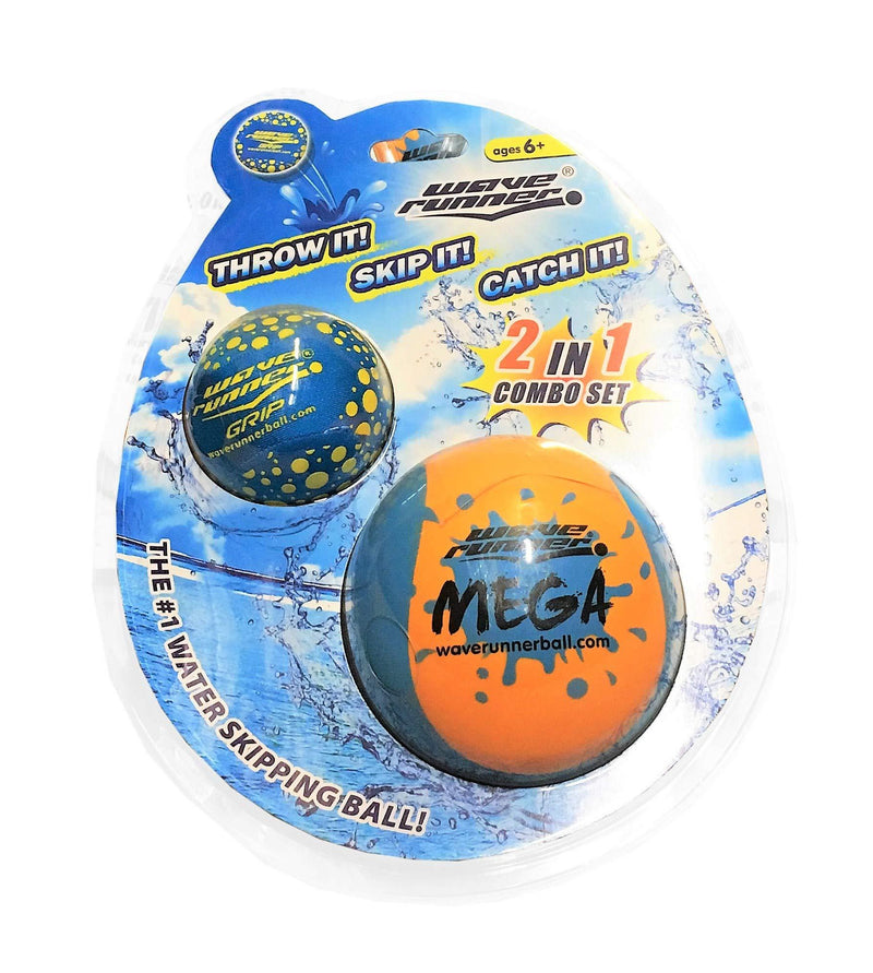 [AUSTRALIA] - Wave Runner Soft Foam Water Skipping Ball | 2-Pack Bundle | Speed Duo Set Includes Two Water Bouncing Balls Mega Ball & Grip Ball | Great Summer Toy for Beach Swimming Pool River Lake 