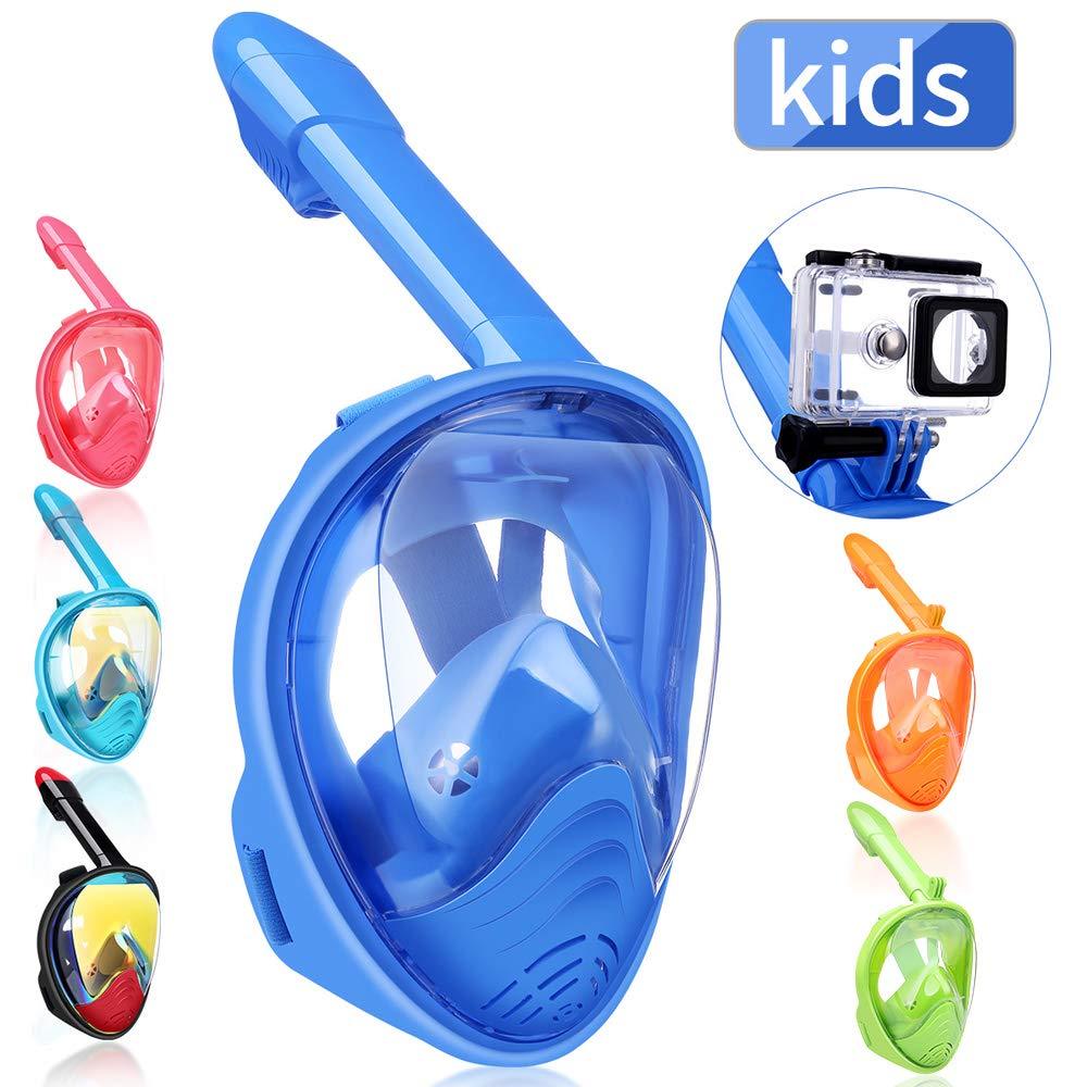 [AUSTRALIA] - QingSong Full Face Snorkel Mask Kids, Snorkeling Mask with Detachable Camera Mount, 180 Panoramic Upgraded Dive Mask with Newest Breathing System, Dry Top Set Anti-Fog Anti-Leak 1Blue X-Small 