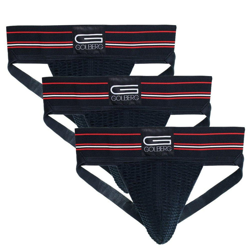 GOLBERG Athletic Supporter - Naturally Contoured Waistband - 3 Packs of Multiple Colors Medium Pitch Black - BeesActive Australia