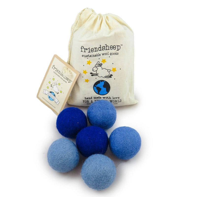 Eco Wool Pet Toy Ball - Cat, Ferret, Small Dog - Fair Trade, Handmade in Nepal, Eco-Friendly - 100% Wool, 6-Pack Balls x6 True Blue - BeesActive Australia