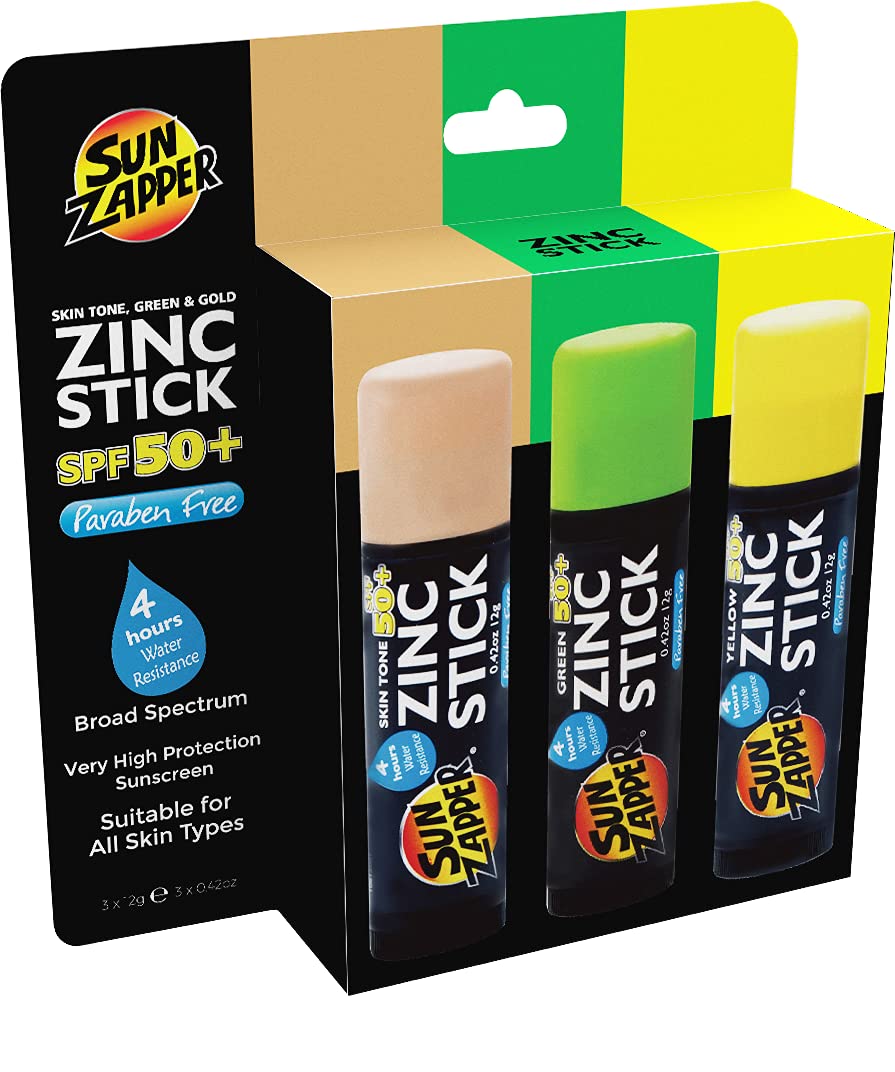 Sun Zapper Zinc Oxide Sun Block - Skin Tone, Green & Gold - SPF 50+ - Very High Sun Protection Sunscreen/Sunblock for Face & Body Shield. Adults, Kids &Travel Size Stick. - BeesActive Australia