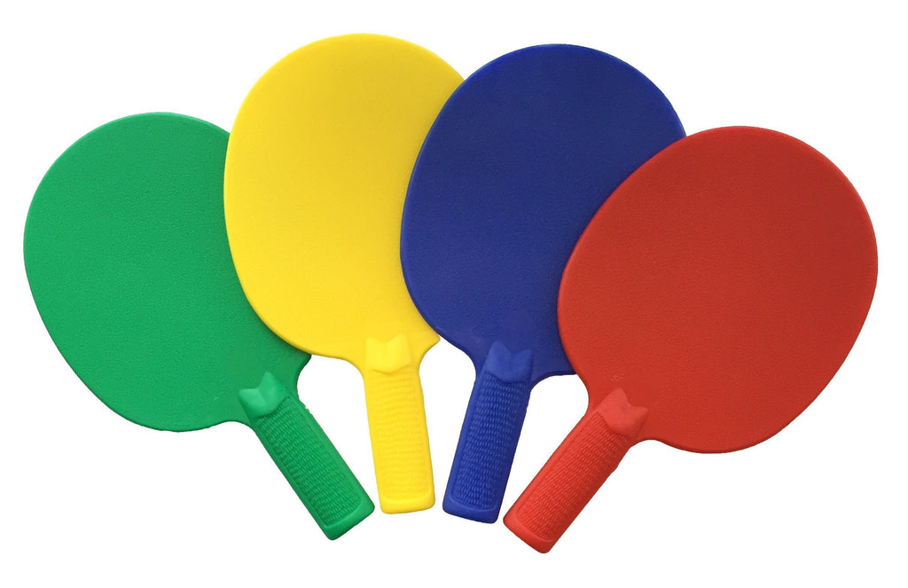 [AUSTRALIA] - Plastic Ping Pong Paddles - Complete Set of 4 Durable Multi-Color, Blue, Red, Green, Yellow Paddles for Kids or Outdoor Tables at Camp, Vacation, Rec Centers. Textured for Easy Grip and Light Spin. 