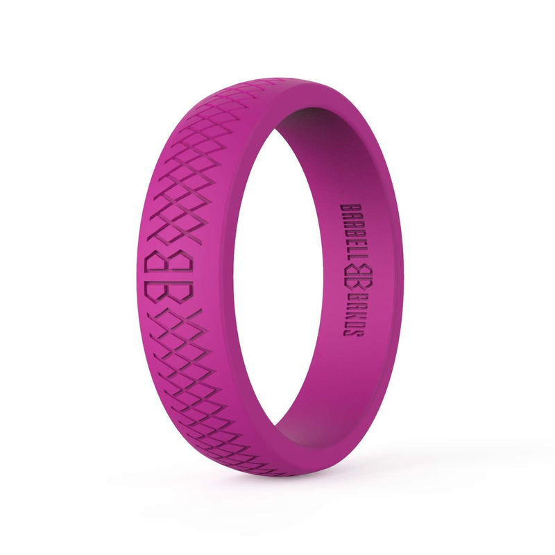 Barbell Bands Silicone Ring for Women | Premium Rubber Wedding Band | Perfect for Fitness, Lifting, Active Lifestyle - Comfortable and Durable Magenta 6 - BeesActive Australia