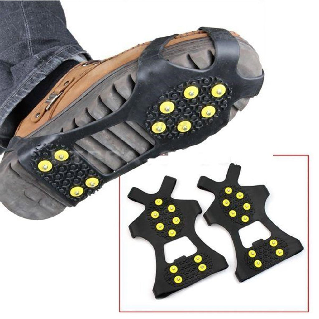 LEEBEI 2Pcs Non-Slip Shoe Cover,Ice Snow Grippers,Over Shoe Boot Traction Cleat Rubber Spikes Mountaineering Non-Slip Shoe Cover 10-Stud Slip-on Stretch Footwear (Large (Shoes Size:W 10-13/M 8-11)) Large (Shoes Size:W 10-13/M 8-11) - BeesActive Australia