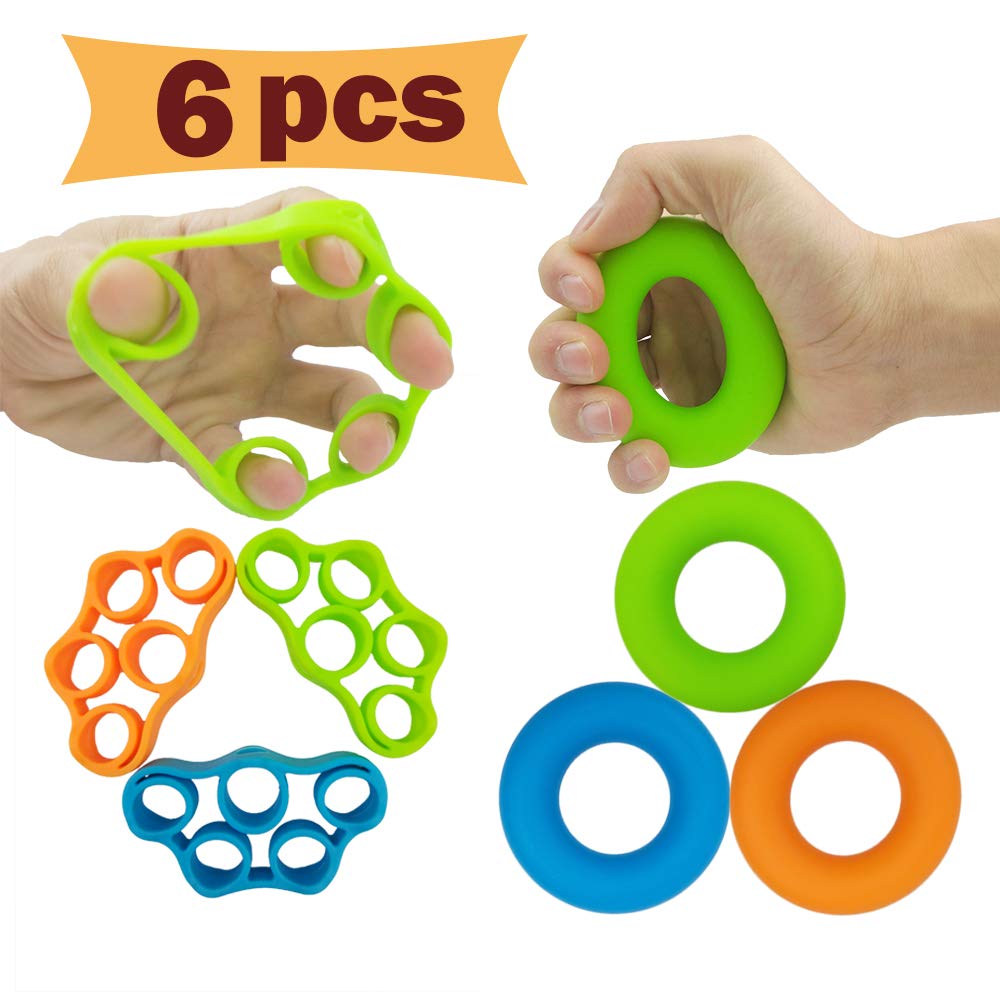 Hand Grip Strengthener, Finger Exerciser, Grip Strength Trainer (6 PCS) NEW MATERIAL Forearm grip workout, Finger Stretcher, Relieve Wrist & Thumb Pain, Carpal tunnel, Great for Rock Climbing and More Hand Grip Strengthener - BeesActive Australia