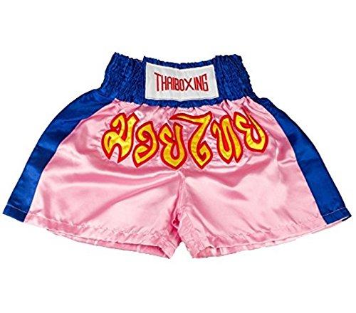 [AUSTRALIA] - asmanjune Kids Muay Thai Boxing Shorts Kick Boxing Trunks Satin Pink & Blue Size s 