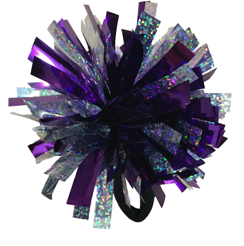 [AUSTRALIA] - kuugear Set of 3, Wearable 2-Color 2" Metallic Pom Poms for Cheerleading, Team Spirit, Party Costume, Ponytail Holder, Holiday Celebration, and Decor Holo Silver/Metallic Purple 