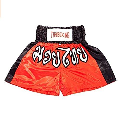 [AUSTRALIA] - asmanjune Kids Muay Thai Boxing Shorts Kick Boxing Trunks Satin red & Black Size m 